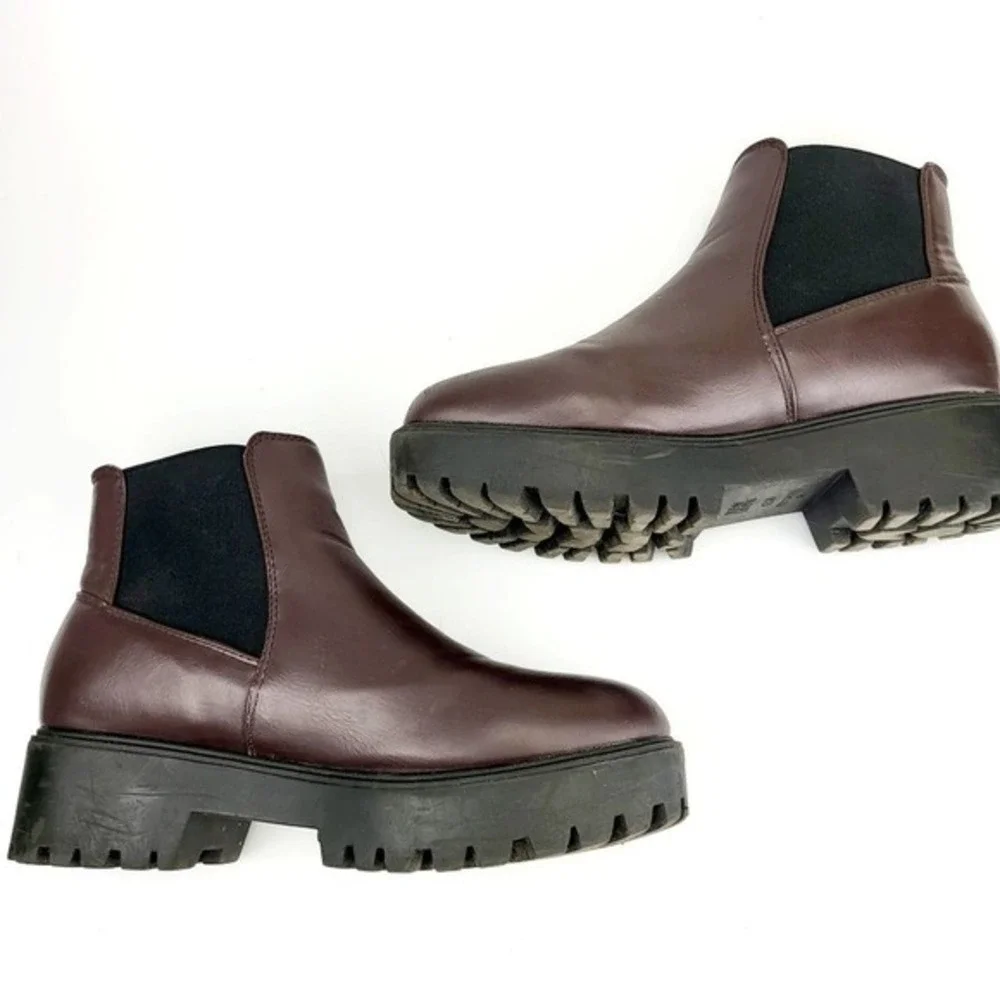 Chunky Chelsea‎ Ankle Boots Womens 6 Brown Rugged Utility Leather Lug Sole